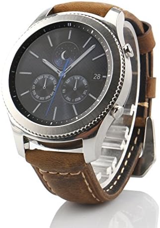 AWSTECH 22mm Vintage Crazy Horse Genuine Leather Watch Band Replacement Strap with Classic Buckle for Samsung Gear S3 Classic SM-R760 and S3 Frontier SM-R770 Smart Watch Dark Brown