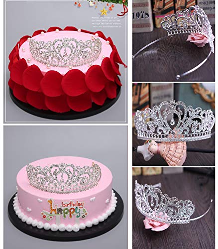 Silver Tiara Cake Topper Girls Women Birthday Party Crystal Rhinestone Beaded Princess Hair Accessory