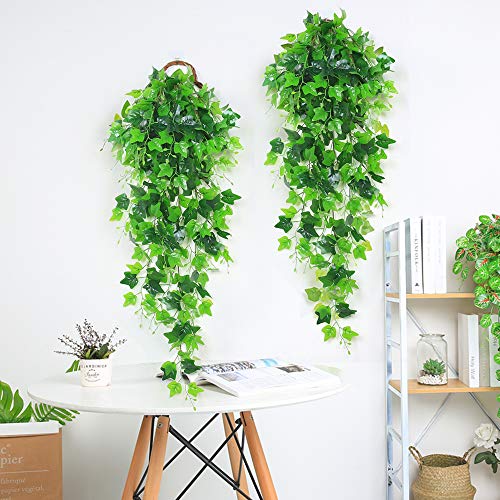 CEWOR 2pcs Artificial Hanging Plants Fake Ivy Garland Vine for Wall