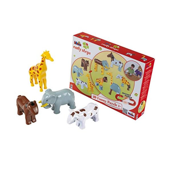 Theo Klein 77 Funny Puzzle Magnettierpuzzle, 4 Tiere | Puzzleteile Werden mit Magneten verbunden | Motorikspielzeug | Spielzeug für Kinder ab 1 Jahr