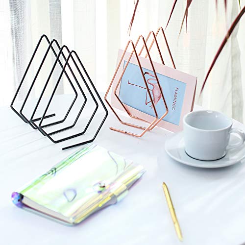GoldOrcle Metal Mail Sorter Wire File Organizer Mail Sorter Desk Organizer, 3 Slot Diamond Shape Magazine File Holder for Office Home Decor, Set of 2, Rose Gold - Thumbnail 5