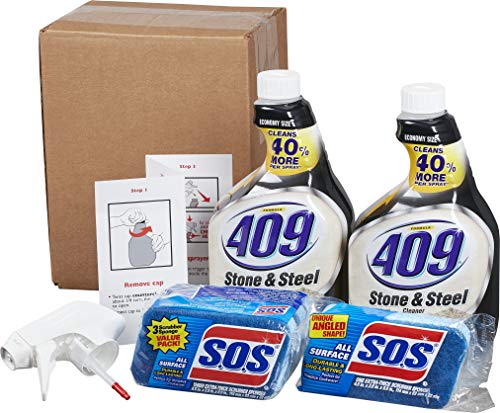 Formula 409 Stone & Steel Cleaner Spray and S.O.S All Surface Scrubber Sponge Value Pack