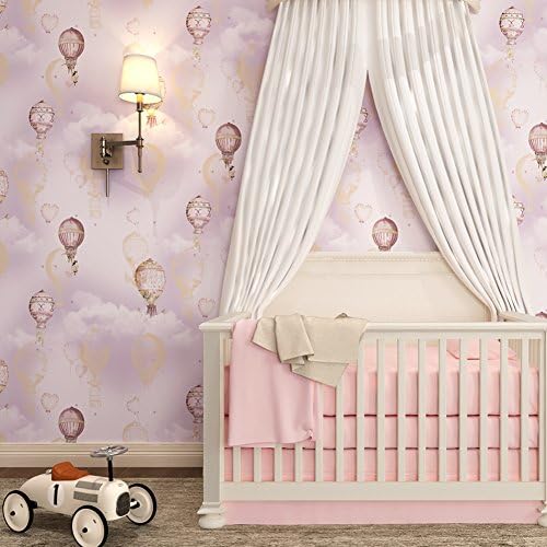 Kids room Non-woven wallpaper,Hot air balloon Girl Boy Bedroom Cartoon Environmental protection Wallpaper-B 0.53m10m(20.8x393.7inch)