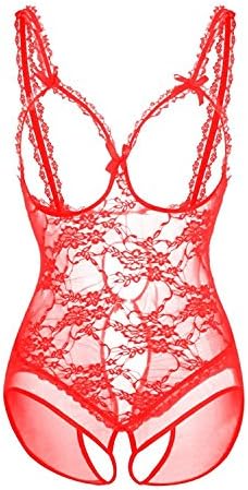Aufavori Women Open Cup Crotchless Bodysuit Plus Size Sexy Teddy Lingerie Lace Babydoll Chemise Nightie