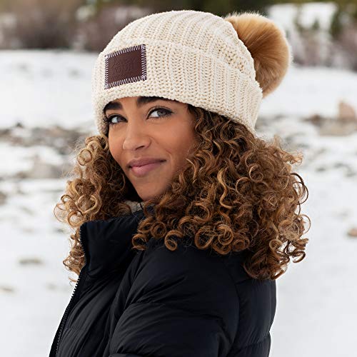 Melon Cuffed Pom Beanie (White Speckled 