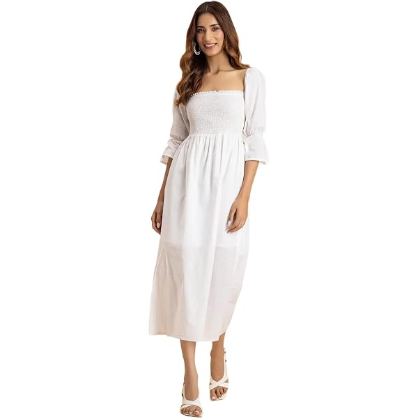 MOON RIVER Midi Dress with Embroidery Eyelet Detail Terracotta SM at Amazon  Women's Clothing store