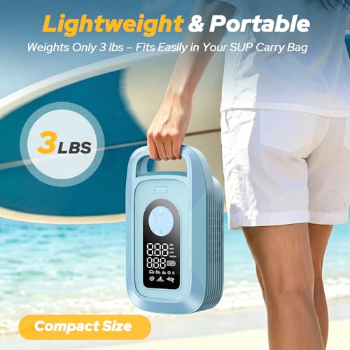 150PSI Electric Paddle Board Pump, 16000mAh Cordless Rechargeable SUP Pump with LED Light, Intelligent Triple Stage Inflation & Deflation, Auto-Off for Stand Up Paddle Boards, Surfing Kite, Tent, Boat