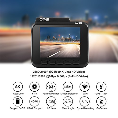 4K Ultra HD Car Dash Camï¼ŒAzdome Dual Lens Built in GPS WiFi FHD 1080P Front + VGA Rear Camera Car DVR Recorder 2160P Dash Cam Novatek 96660 Dashcam,incl.2 Port car Charger