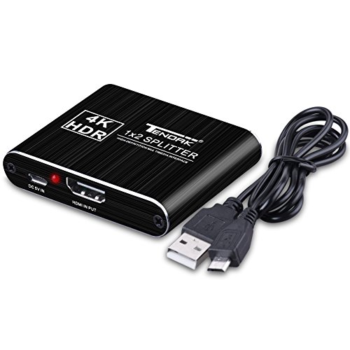 1x2 HDMI Splitter, Tendak 4K 1 in 2 Out HDMI Signal Powered Splitter Amplifier Adapter Box Support 4k@30HZ 1080P 3D for Roku/ PS3/4/ DVD/Xbox One/HDTV