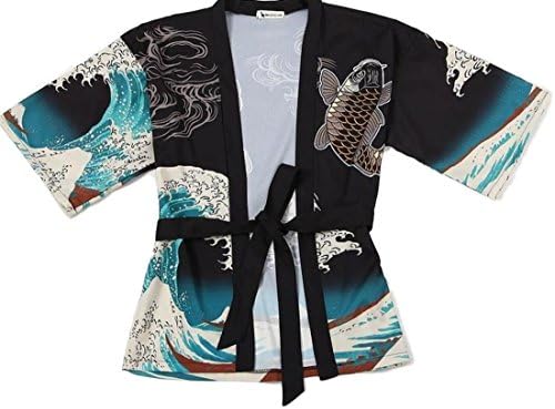 REKADE Japanese Kimono style Yukata [ Free size for Women ] cardigan Cosplay (Black)
