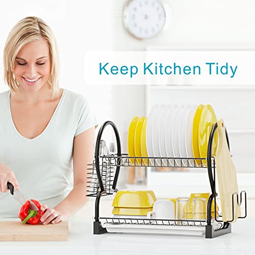 Dish Drying Rack, iSPECLE 2 Tier Dish Rack Prevent Rust Dish Drainer