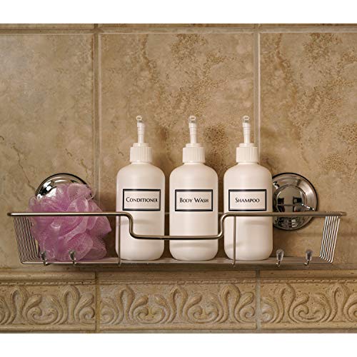 Artanis Home Silkscreened Empty Small Shower Bottle Set for Shampoo, Conditioner, and Body Wash, 8 oz 3-Pack, White (White Pumps)
