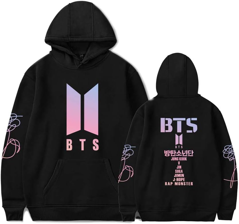Kpop BTS Love Yourself Her Hoodie Album Same Style Bangtan Boys V Rap-Monster Suga Jin Jimin J-Hope Jung Kook Sweater for Womens Mens Sweatshirt Black