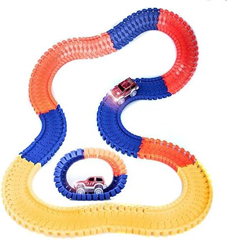 Tuohai Neon Glow Racing Tracks with Racer Glow in The Dark Assembled Track System Rail Car 160 Pieces Christmas Gift for Boys and Girls