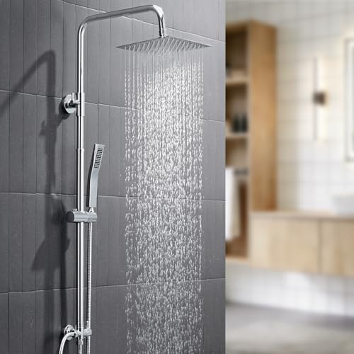 Auralum Shower Column without Mixer, Stainless Steel Shower Column with Riser Rail Adjustable Height 72-110 cm, Shower Rail with Shower Head and Handshower, Ideal Standard Shower Group for Bathtub