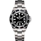 Fanmis Black Dial Rotatable Bezel Luminous Hand Quartz Mens Womens Silver Stainless Steel Watches