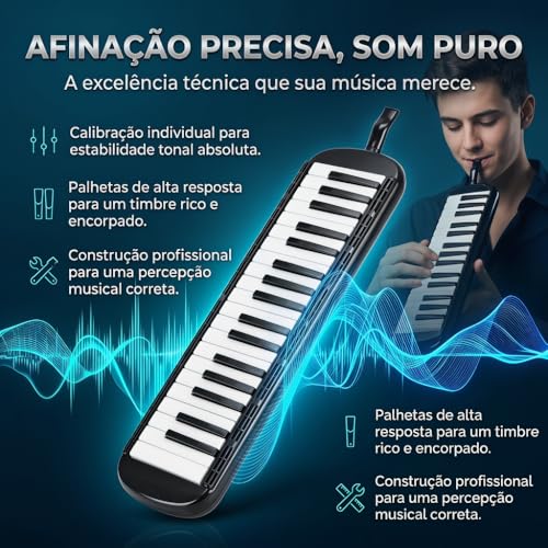 VEDO Escaleta 37 Teclas Infantil, com Bocal Duplo e Bolsa, Teclado De Piano de Ar, Instrumento Musical, Instrumentos Musicais de Brinquedo, Adequado Para Crianças e Adultos, Presente Perfeito, Preto