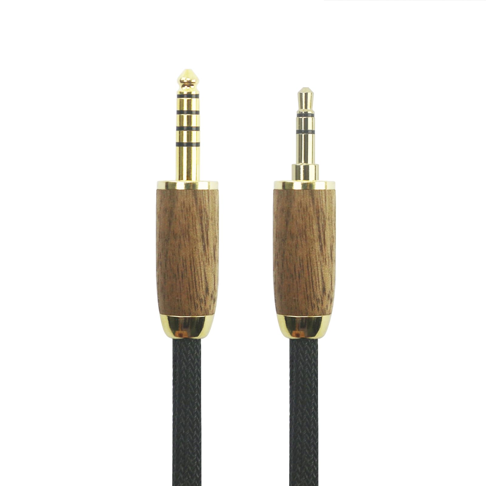 ABLET 4.4mm Balanced 5 Pole Connector to 3.5mm 1/8" TRS Stereo Audio Cable - 6N OCC Copper Single Crystal Silver Plated Wire - Walnut Wood Shell 3.5mm Stereo Male to 4.4mm Balanced Male