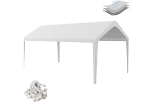 BIRODEKO Carport Replacement Canopy Cover 10'x20' for Tent Top Garage Shelter Cover with Ball Bungees, 800D Oxford Replacement Cover Waterproof & UV Protection, Not Included Frame (off-white)