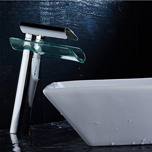 POOBZZ Waterfall Faucet Tile Hot And Cold Copper Basin Bathroom Creative Glass Single Hole Height