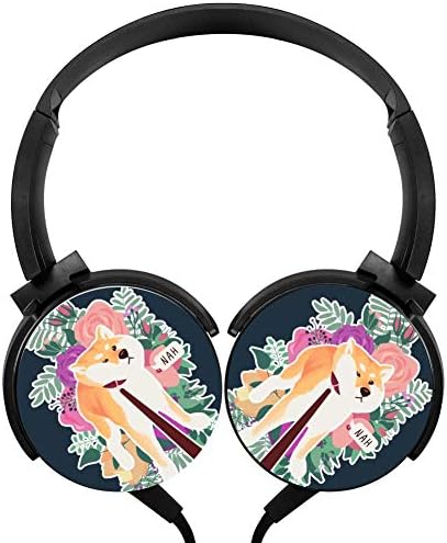 Funny Shiba Inu Flowers Headphones 3D Printed Over-Ear Lightweight Headphone for Kids Men Women