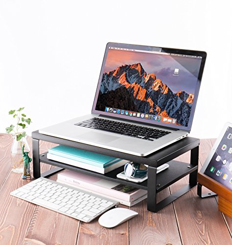 JackCubeDesign 2-Tier Laptop Monitor Stand Computer Shelf Riser Desktop Notebook Organizer Storage Saving Space Holder(Black, 16.7 X 9.3 X 5.5 inches) – MK425A