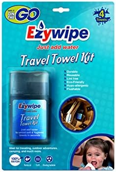 Ezywipe Travel Sprayer Kit Compressed Cleansing Towels Holds 4 100% Rayon Certified Bio-degradable Hypo-allergenic Anti-Microbial Anti-Bacterial for Personal Family Pet Care