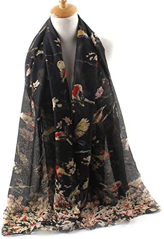 Barara King Scarfs for Women Lightweight Floral Birds Print Shawl Wraps Spring Scarf
