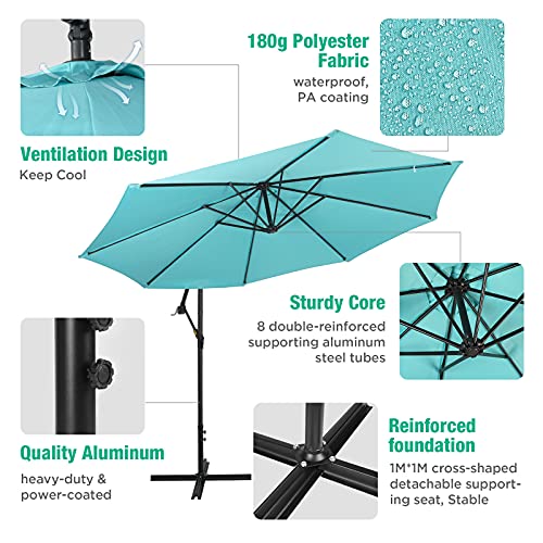 HAUSHOF 10FT Patio Umbrella, Outdoor Offset Hanging Cantilever Umbrella, Waterproof & UV Protection, Easy Assembly and Quick Tilt Adjustment, For Garden, Seaside, Pool, Yard
