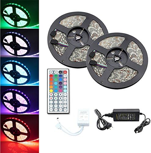Fancy Room 32.8ft 10M 600 LEDs Multi-colored Flexible RGB SMD 5050 LED Strip Light Kit,44 Key IR Remote Controller + 24V 5A Power Supply