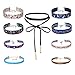 Choker Necklaces Black Velvet Lace Leather Adjustable Tattoo for Women Girls Teens (9 pieces)