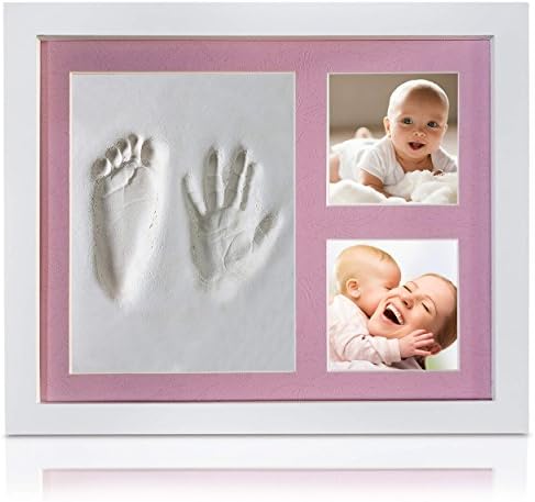 Veahma Baby Quality Clay Imprint Kit! White Wood Picture Frame|(PINK) Mat|Non-Toxic Clay|Hand/Foot Print Kit|Unique Baby Shower Gift for New Born Baby, Boy, Girl, Pet, Parents! NEWEST NO MOLD VERSION!