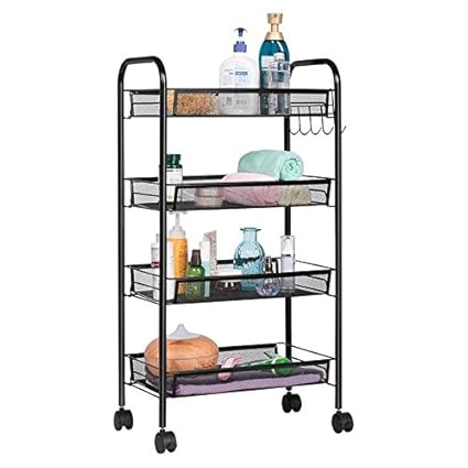 Callas Metal Rolling Cart Storage Organiser, Black