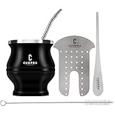 Cuopru Yerba Mate Cup - Mate Gourd Set Includes Double Walled Stainless Steel Tea Cup, Tea Shaper set, Bombilla Straws, Cleaning Brush