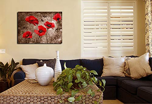 JunTung Canvas Art Wall Decor -Red Poppy Flowers Canvas Print with Stretched and Framed Ready to Hang for Home Office Decor 24\