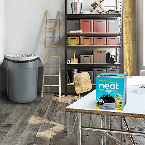Neat 30 Gallon Drawstring Trash Bags - (MEGA 120 COUNT) - Triple Ply Fortified, Eco-Friendly 50% Recycled Material, Neutralize+ Odor Technology, Reversible Black and White Garbage Bags