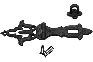 Renovators Supply Manufacturing Door Lock Latch 8 1/4 in. Black Wrought Iron Hasp Latch Garage Barn Door Lock with Mounting Hardware