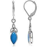 Silvershake Created Blue Turquoise Inlay 925 Sterling Silver Triquetra Celtic Knot Leverback Dangle Earrings