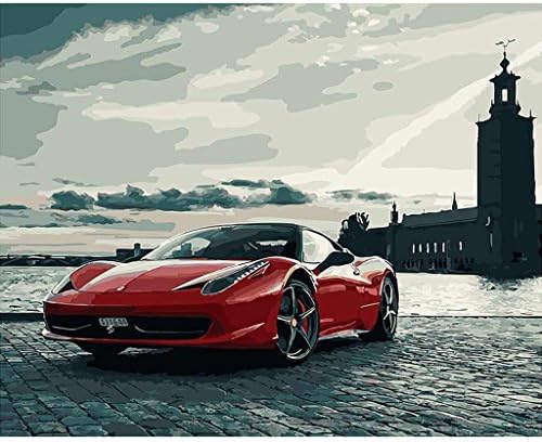DIY Oil Painting, Paint By Number Kit On Canvas- Sport Car 15.75x19.69"