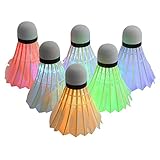 URPOWER LED Badminton, Shuttlecock Dark Night Colorful Goose Feather LED Badminton Glow Birdies Lighting For Outdoor & Indoor Sports Activities, 6 pack(Include 1pcs Color Changing Shuttlecock)