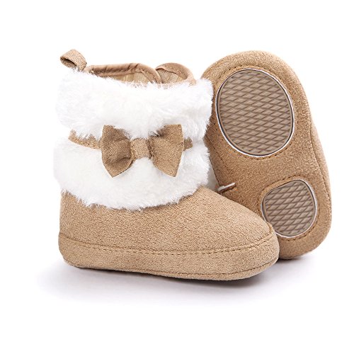 Estamico Baby Girl Plush Winter Snow Bowknot Boots Khaki US 3