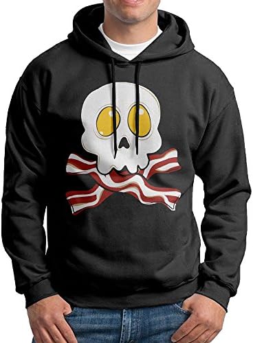 Obachi Bacon Eggs Skull Men's Long Sleeve Pullover Hooded Sweatshirt Black Size XL