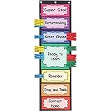 Really Good Stuff Classroom Behavior EZ-Tuck Clip ’N’ Track Pocket Chart and Clothespins – Track Student Actions Easily Each Day