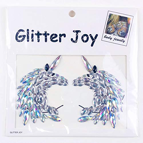 Glitter Unicorn Body Jewels Rave Festival Rhinestone Face Body Jewelry Stick On Crystal Tattoo Nipple Chest Crystal Body Gem Stones Stickers (white)