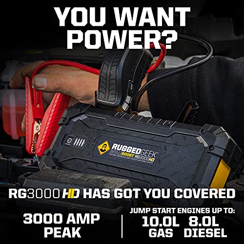 RUGGED GEEK RG3000 HD 3000A 12V Portable Car Battery Jump Starter