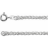 Sonia Jewels Solid 925 Sterling Silver 2mm Rope Chain Necklace Secure Lobster Clasp Closure 16"