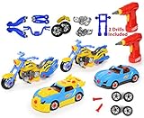 Take Apart Racing CAR & MOTORCYCLE Toys - Build Your Own Toy with 52 Piece Constructions Set - Both Car & Motorcycle Comes With Engine Sounds & Lights & Drill With Toy Tools For Kids