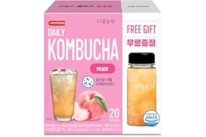 KAYFOOD Garden Daily Kombucha Tea Powdered Mix, Probiotics & Prebiotics, 20 Sticks with Bottle (3.52oz), Zero Sugar, Diet Beverage, Healthy Fermented Drinks Korea (Peach, Reusable Bottle Set)