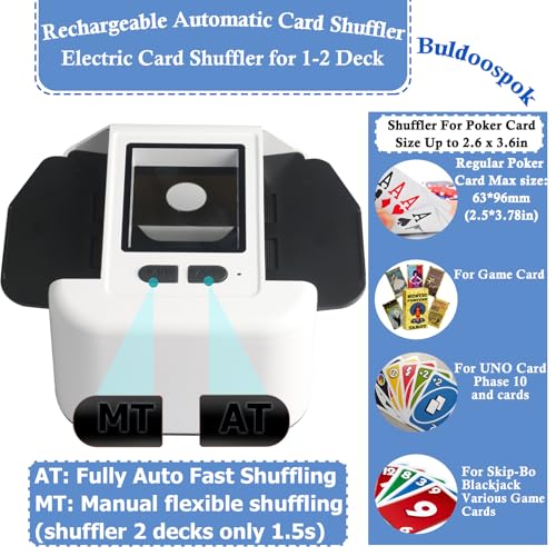 Electronic Automatic Card Mixer 1-2 Games, 2000mAh USB Rechargeable Card Mixer for UNO Poker Skyjo PILI Texas Hold'em, Auto/Manual, Portable Silent and Fast Mixing