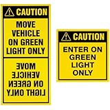 Set fo 2 Caution Safety Signs for Industrial Docks, Inside or Outside Use, CAUTION Enter"and "Move on Green" - 12"x24", 12"x12", Yellow/Black
